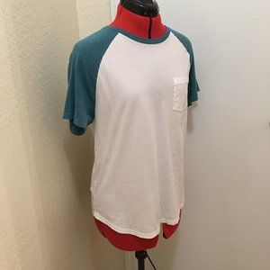 Express Men's Teal / White Short Sleeve Baseball Tee, Size M
